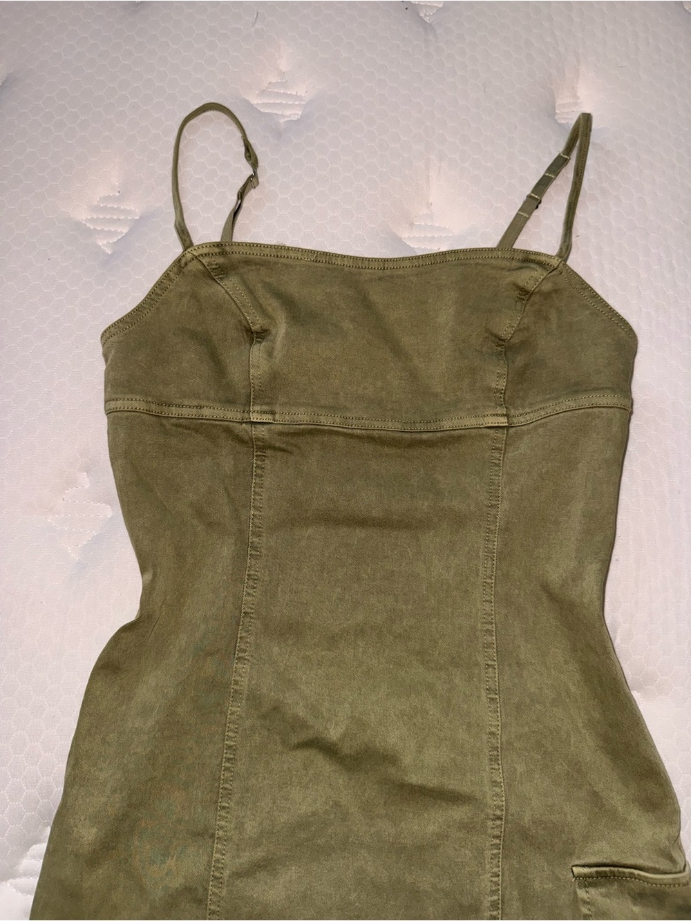 47. Urban Outfitters Olive Green Spaghetti Strap Mini Dress - Picture 3 of 7